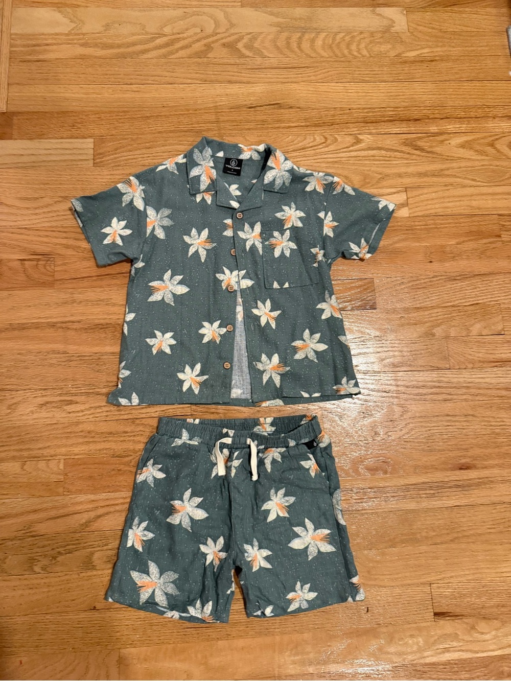 Volcom Teal Floral Short Pajama Set for Kids